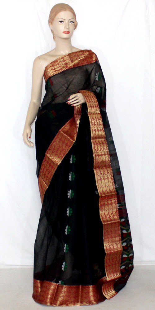 Black-Red Handloom Tant Cotton Saree 14110
