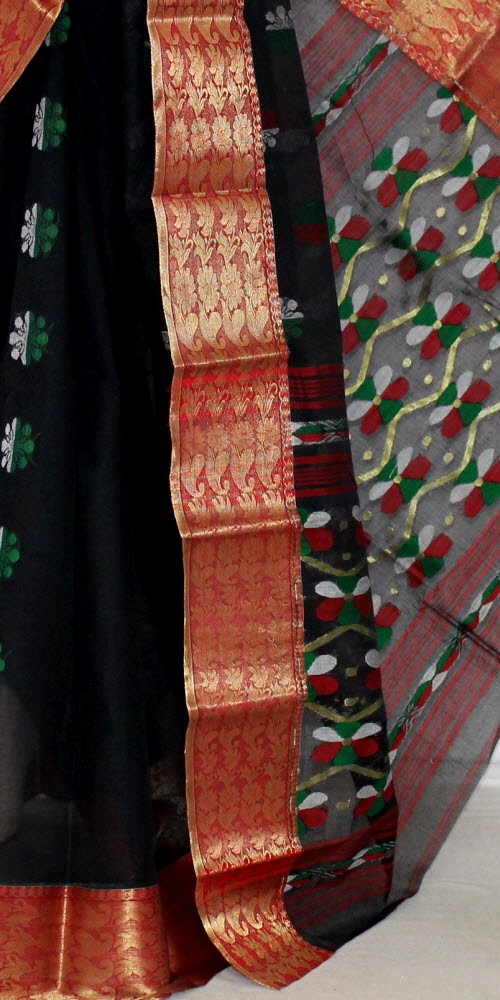Black-Red Handloom Tant Cotton Saree 14110