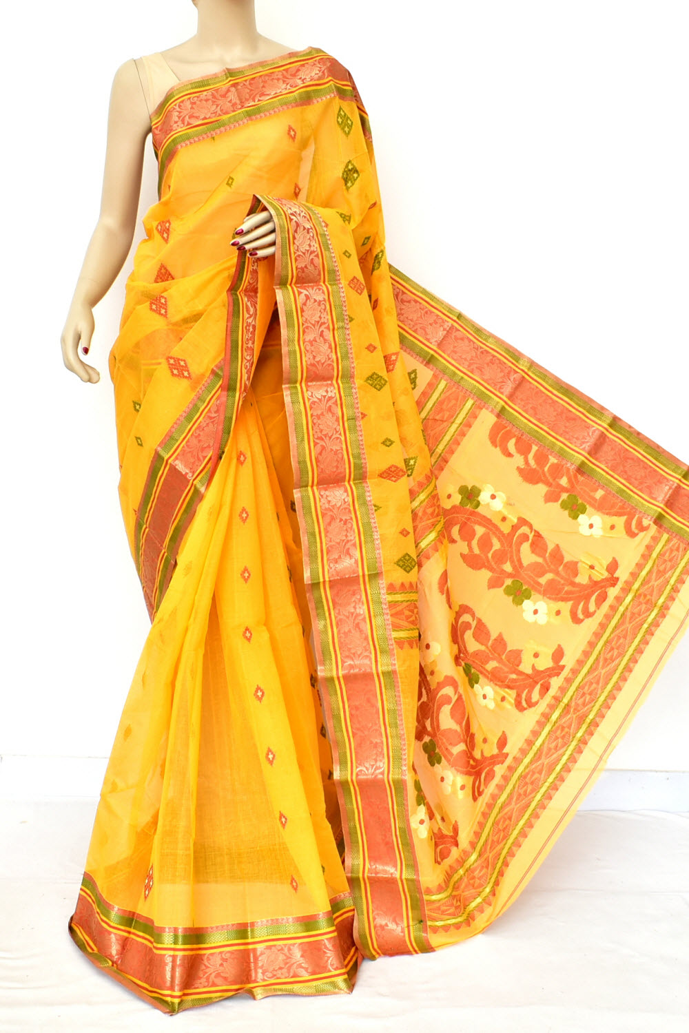 Golden Yellow Handloom Tant Cotton Saree 14112