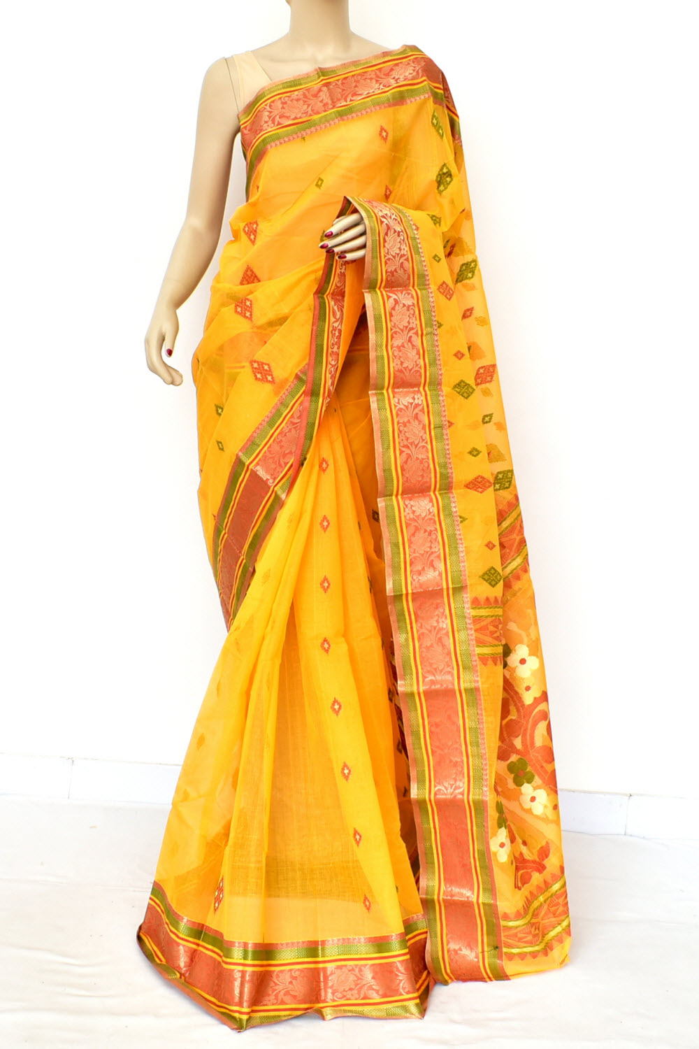 Golden Yellow Handloom Tant Cotton Saree 14112