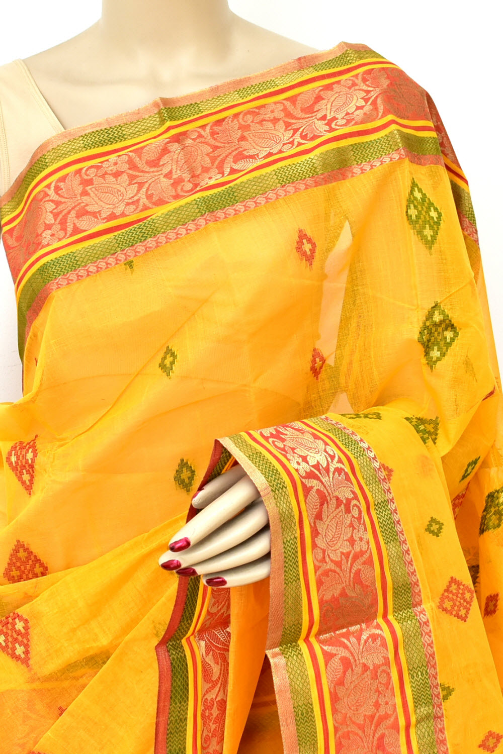 Golden Yellow Handloom Tant Cotton Saree 14112