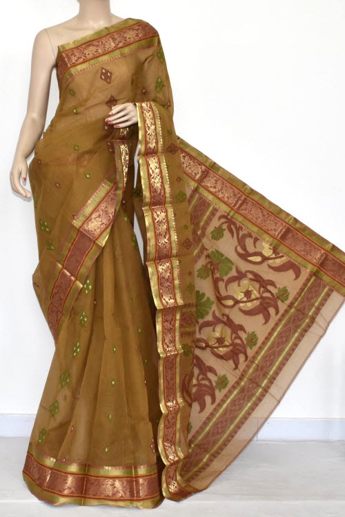 Mehndi Green Handloom Tant Cotton Saree 14113