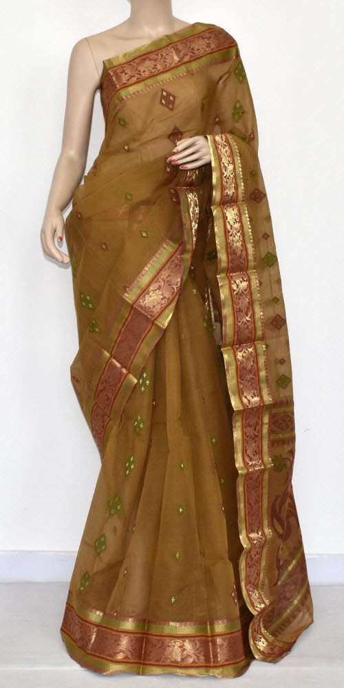 Mehndi Green Handloom Tant Cotton Saree 14113