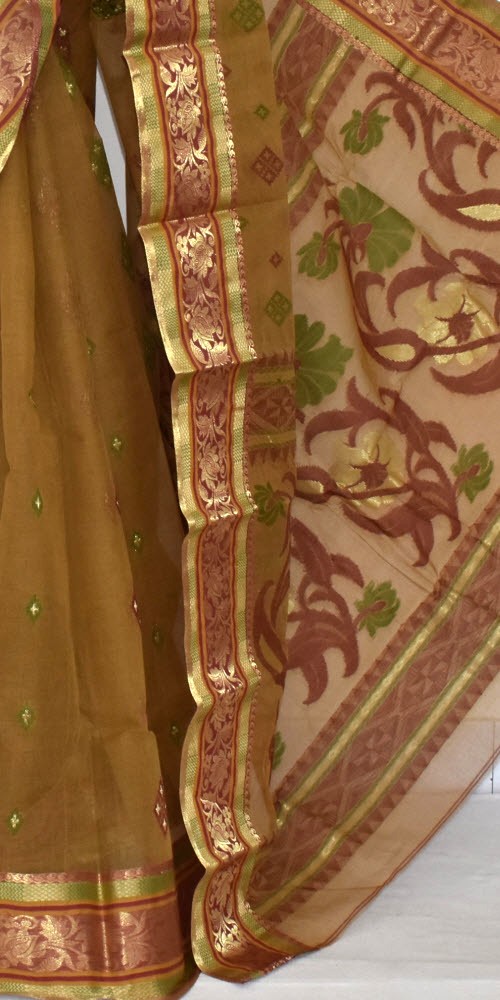 Mehndi Green Handloom Tant Cotton Saree 14113