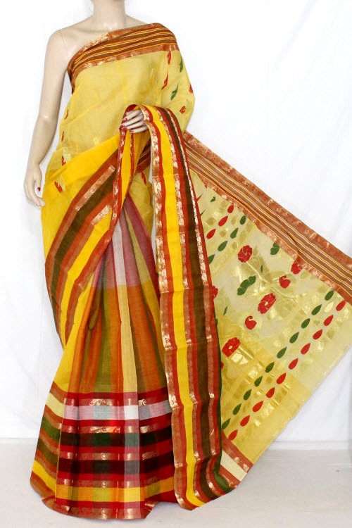 Yellow-Red Handloom Tant Cotton Saree 14117