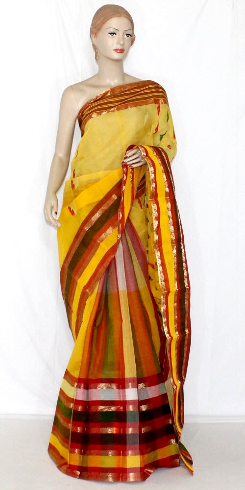 Yellow-Red Handloom Tant Cotton Saree 14117