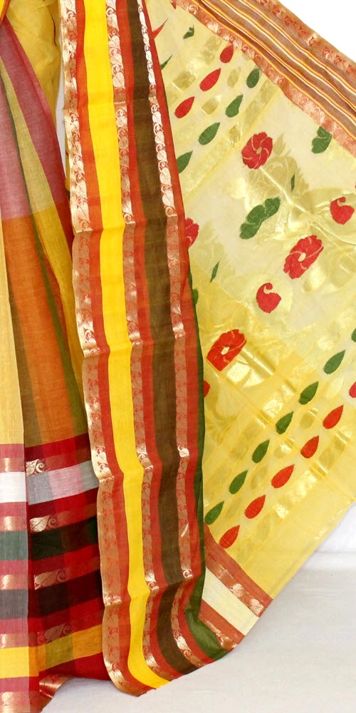 Yellow-Red Handloom Tant Cotton Saree 14117