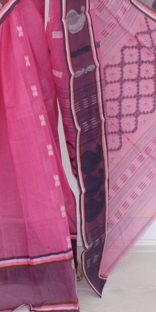 Pink Handloom Tant Cotton Saree
