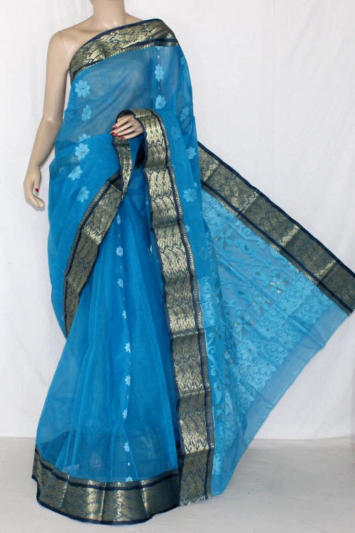 Pherozi Blue Handloom Tant Cotton Saree 14131