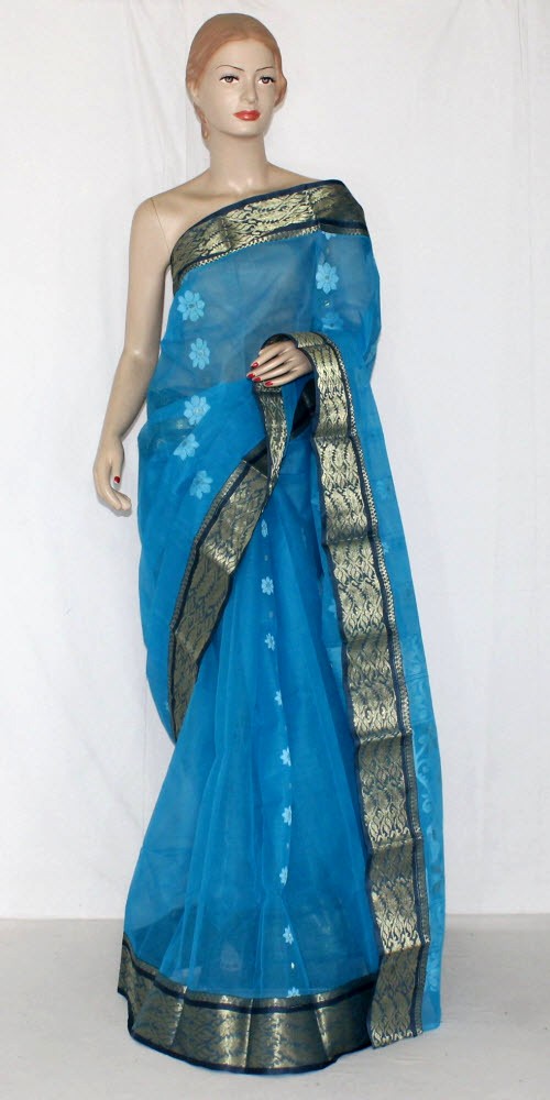 Pherozi Blue Handloom Tant Cotton Saree 14131