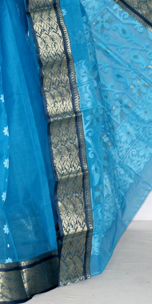 Pherozi Blue Handloom Tant Cotton Saree 14131