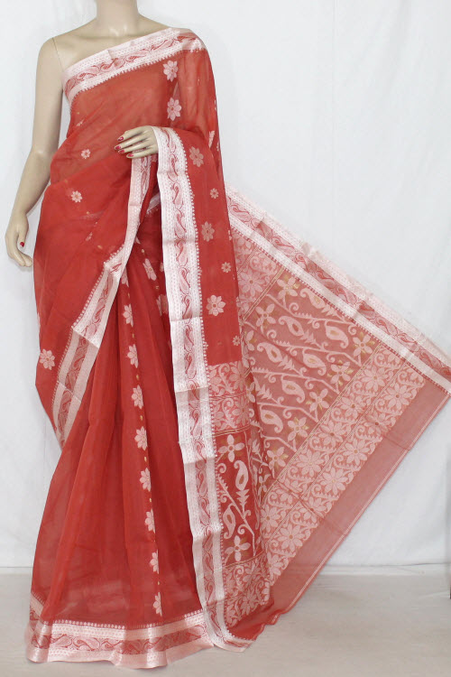 Rust Handloom Tant Cotton Saree 14136