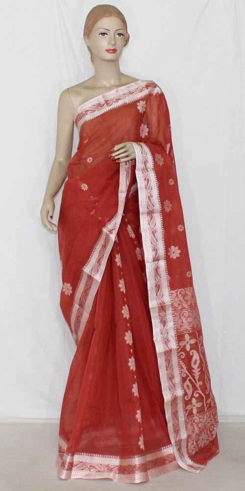 Rust Handloom Tant Cotton Saree 14136