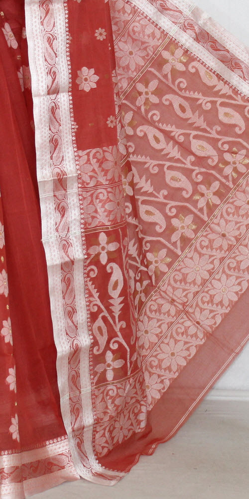 Rust Handloom Tant Cotton Saree 14136