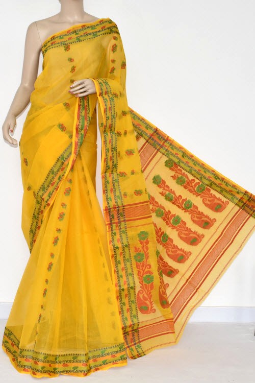 Golden Yellow Handloom Tant Cotton Saree 14141