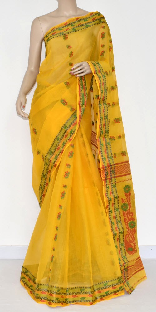 Golden Yellow Handloom Tant Cotton Saree 14141