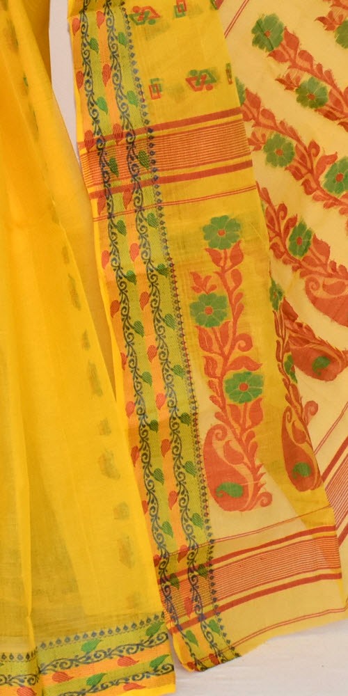 Golden Yellow Handloom Tant Cotton Saree 14141
