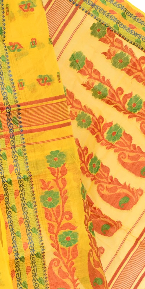 Golden Yellow Handloom Tant Cotton Saree 14141