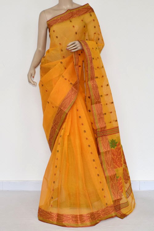 Turmeric Yellow Handloom Tant Cotton Saree 14148