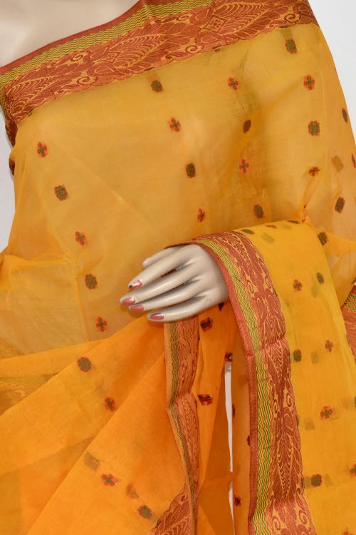Turmeric Yellow Handloom Tant Cotton Saree 14148