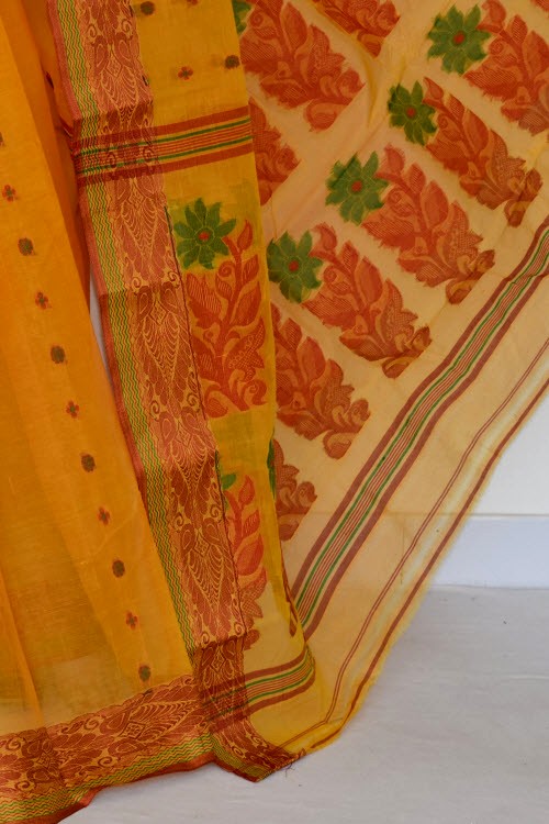 Turmeric Yellow Handloom Tant Cotton Saree 14148