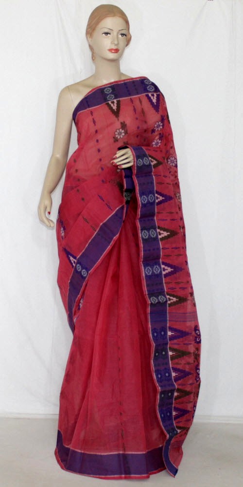 Peach Handloom Tant Cotton Saree