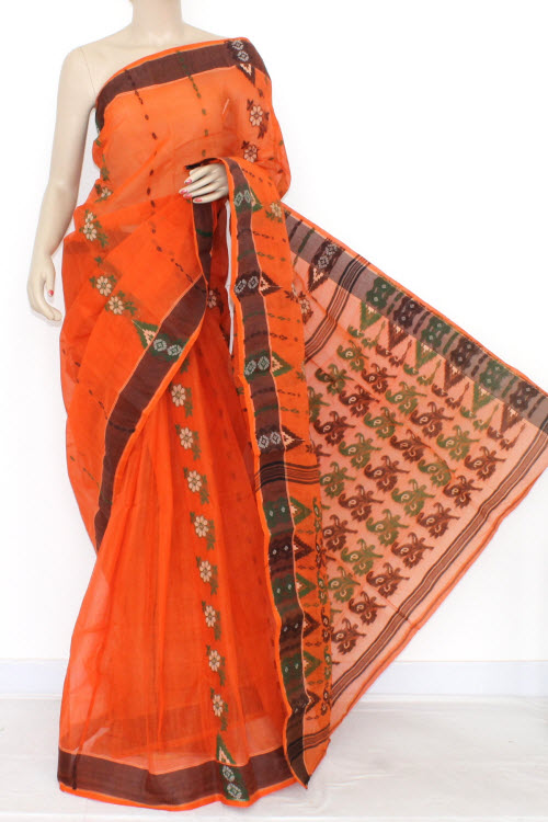 Orange Handloom Tant Cotton Saree