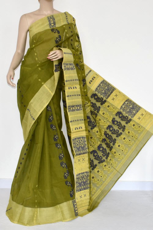 Mehndi Green Handloom Tant Cotton Saree 14162