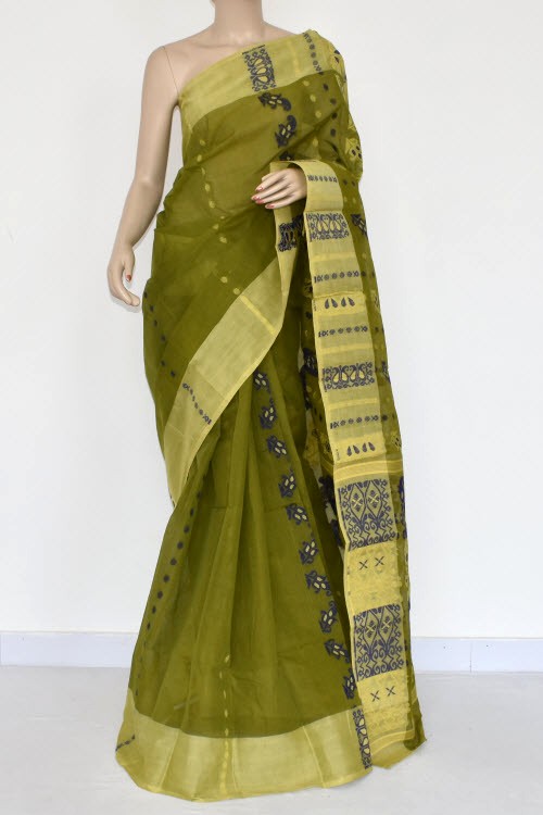 Mehndi Green Handloom Tant Cotton Saree 14162