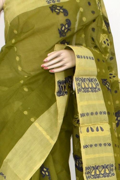 Mehndi Green Handloom Tant Cotton Saree 14162