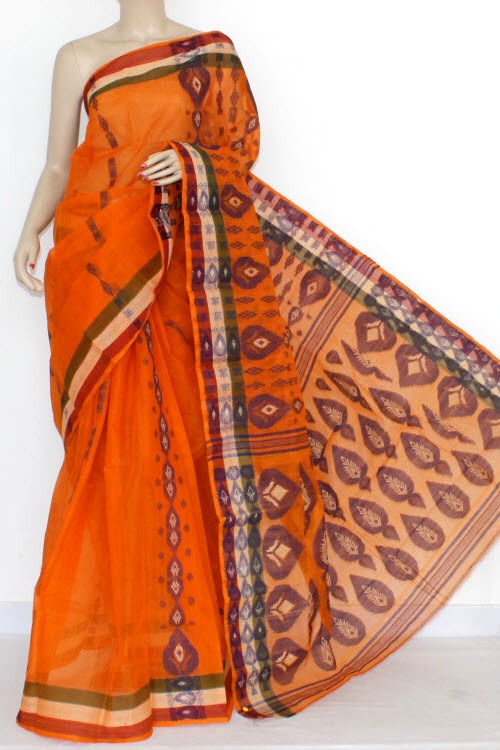 Orange Handloom Tant Cotton Saree 14173