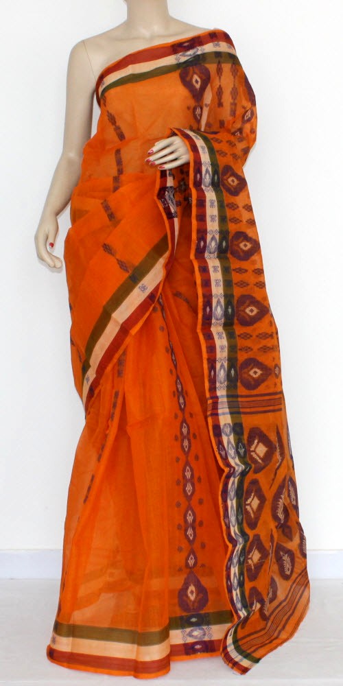 Orange Handloom Tant Cotton Saree 14173