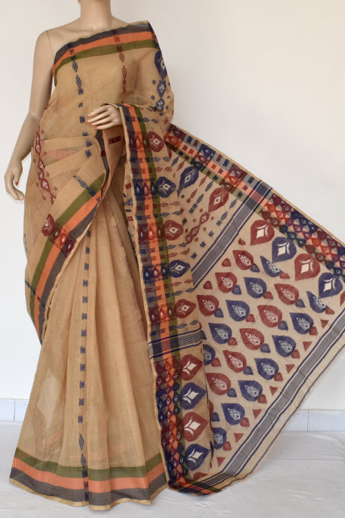 Fawn Handloom Tant Cotton Saree 14175