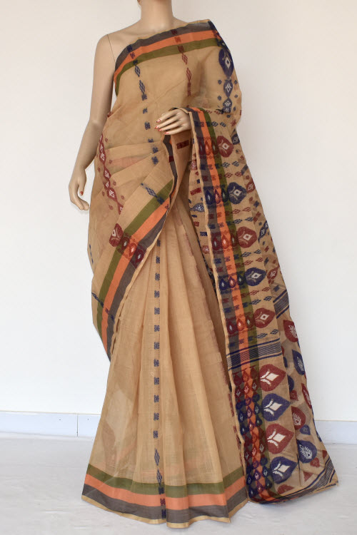 Fawn Handloom Tant Cotton Saree 14175
