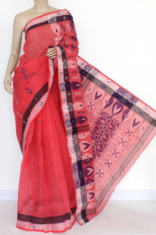 Peach Handloom Tant Cotton Saree