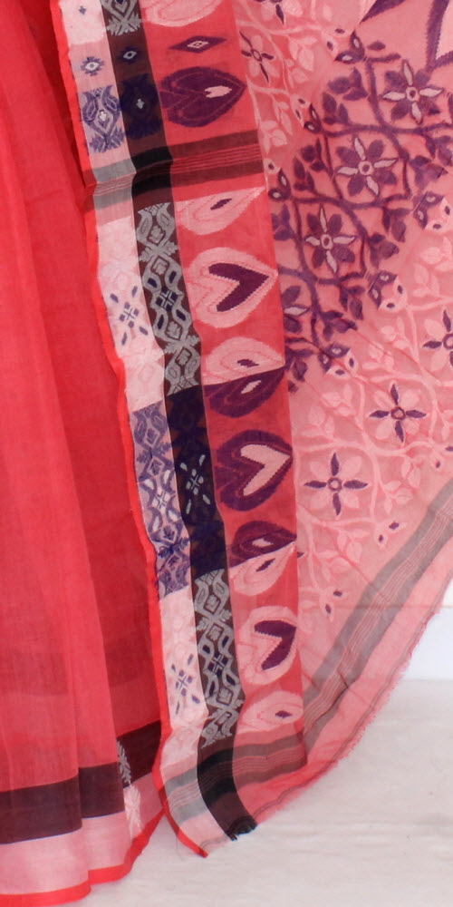 Peach Handloom Tant Cotton Saree