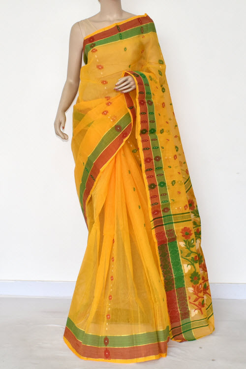 Golden Yellow Handloom Tant Cotton Saree 14180