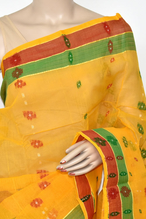 Golden Yellow Handloom Tant Cotton Saree 14180
