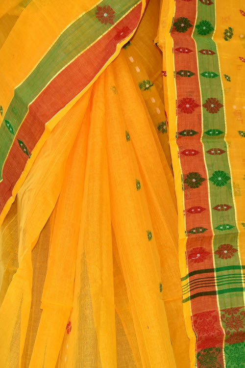 Golden Yellow Handloom Tant Cotton Saree 14180