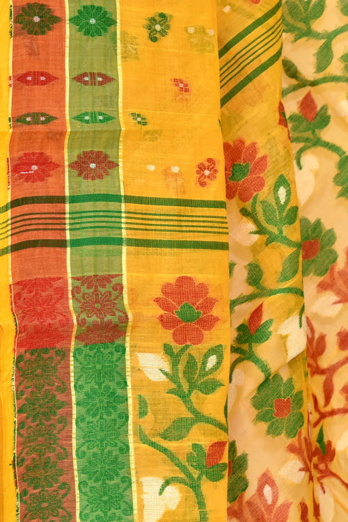 Golden Yellow Handloom Tant Cotton Saree 14180