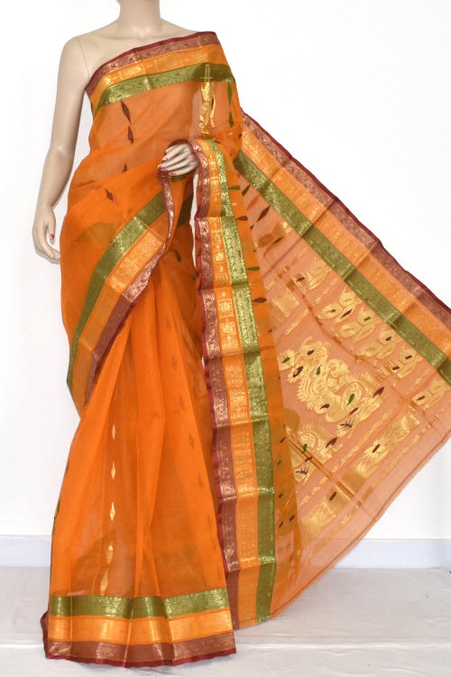 Orange Handloom Tant Cotton Saree 14190