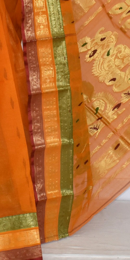 Orange Handloom Tant Cotton Saree 14190