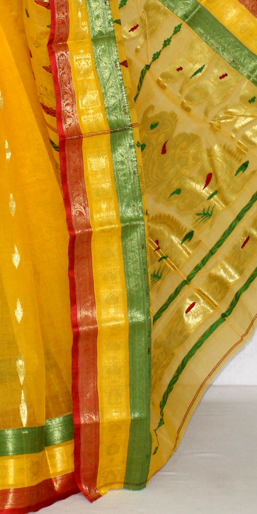 Yellow Handloom Tant Cotton Saree 14192