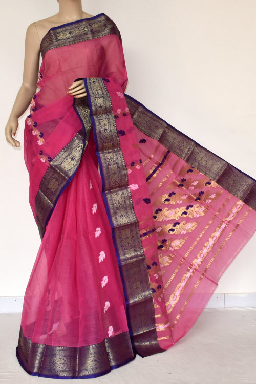 Pink Handwoven Tant Cotton Saree 14195