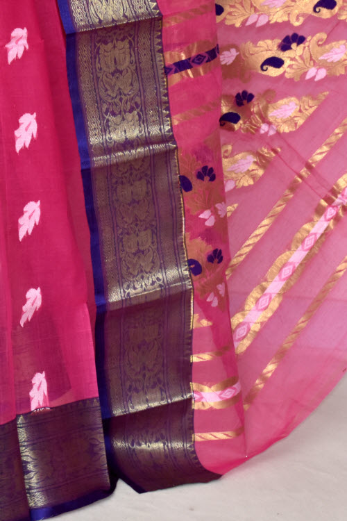 Pink Handwoven Tant Cotton Saree 14195