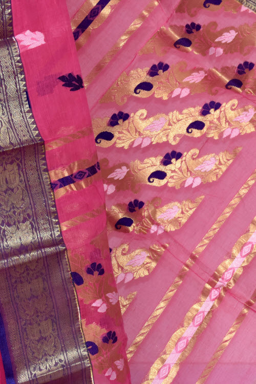 Pink Handwoven Tant Cotton Saree 14195