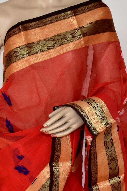 Red Handwoven Tant Cotton Saree 14196