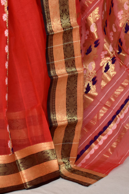 Red Handwoven Tant Cotton Saree 14196