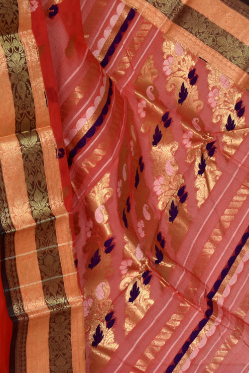 Red Handwoven Tant Cotton Saree 14196