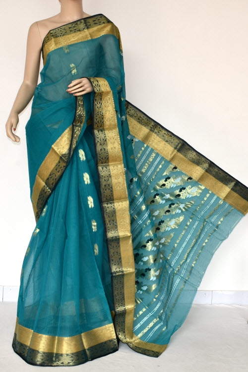 Sea Green Handwoven Tant Cotton Saree 14197